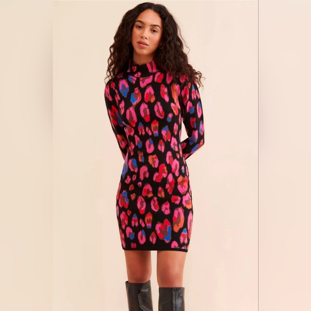 FARM Rio Iridescent Leopards Sweater Dress. Retails $200